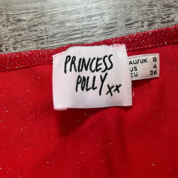 Princess Polly Red Glitter Asymmetrical Tube Top Size 4 - Picture 5 of 5